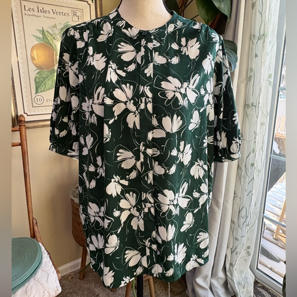 Alfani Dark Hunter Green Floral Blouse - Picture 2 of 11